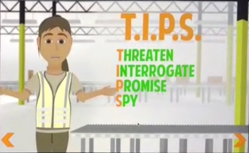 T.I.P.S. are the tactics Amazon advises management not to use, according to the video.